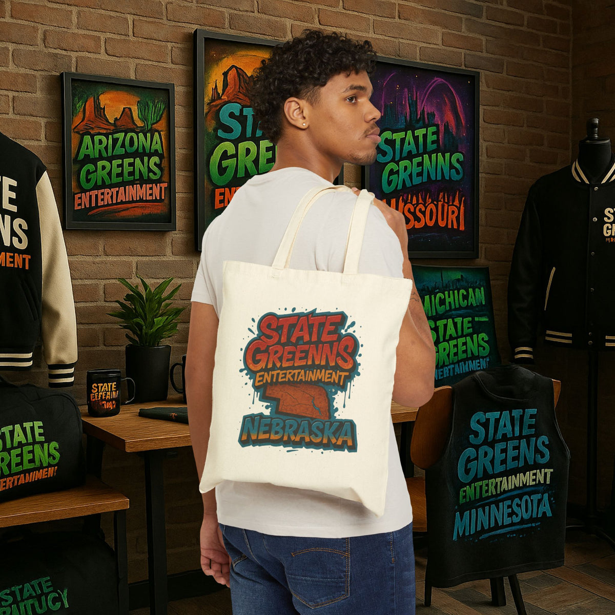 Retro State Greens Tote Bag, Nebraska State Pride, Eco-Friendly Shopping Bag, Gift for Travelers, Festival Tote, Gardening Bag