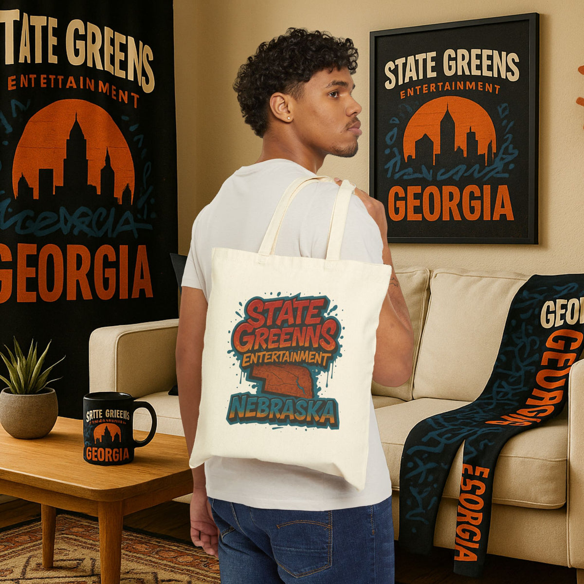 Retro State Greens Tote Bag, Nebraska State Pride, Eco-Friendly Shopping Bag, Gift for Travelers, Festival Tote, Gardening Bag